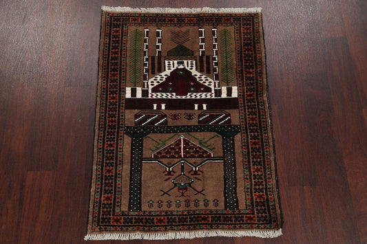 Brown Geometric Balouch Persian Hand-Knotted 3x4 Wool Rug