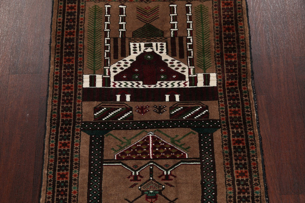 Brown Geometric Balouch Persian Hand-Knotted 3x4 Wool Rug