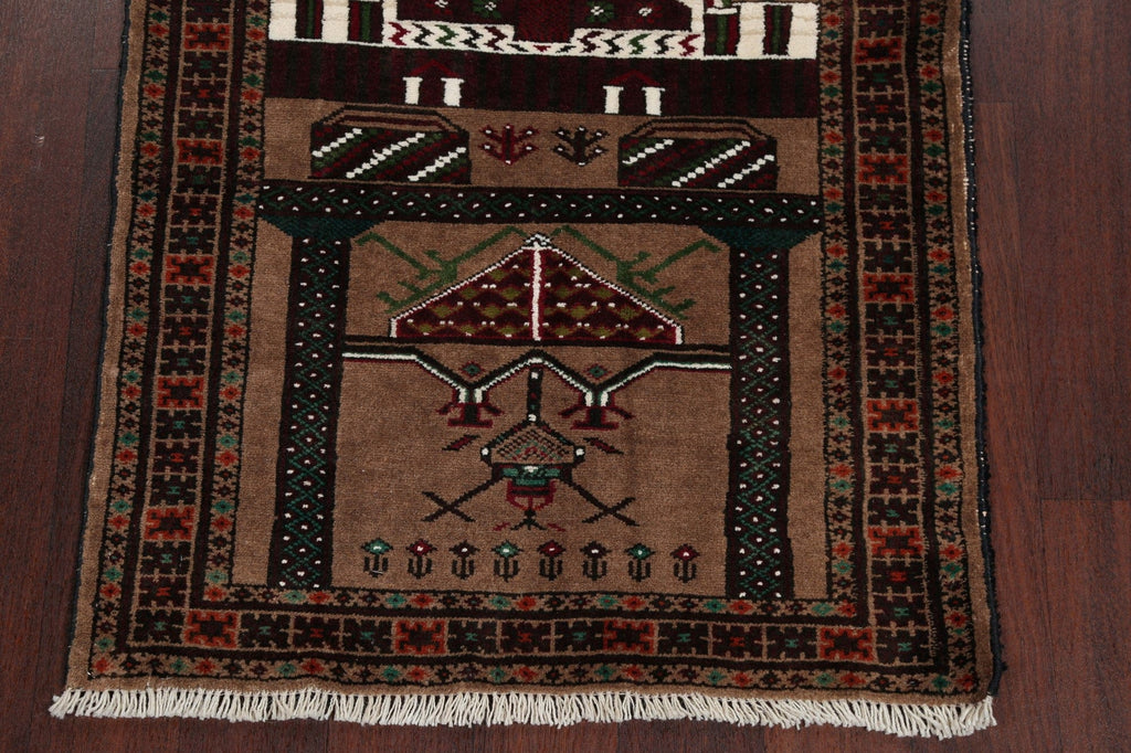 Brown Geometric Balouch Persian Hand-Knotted 3x4 Wool Rug