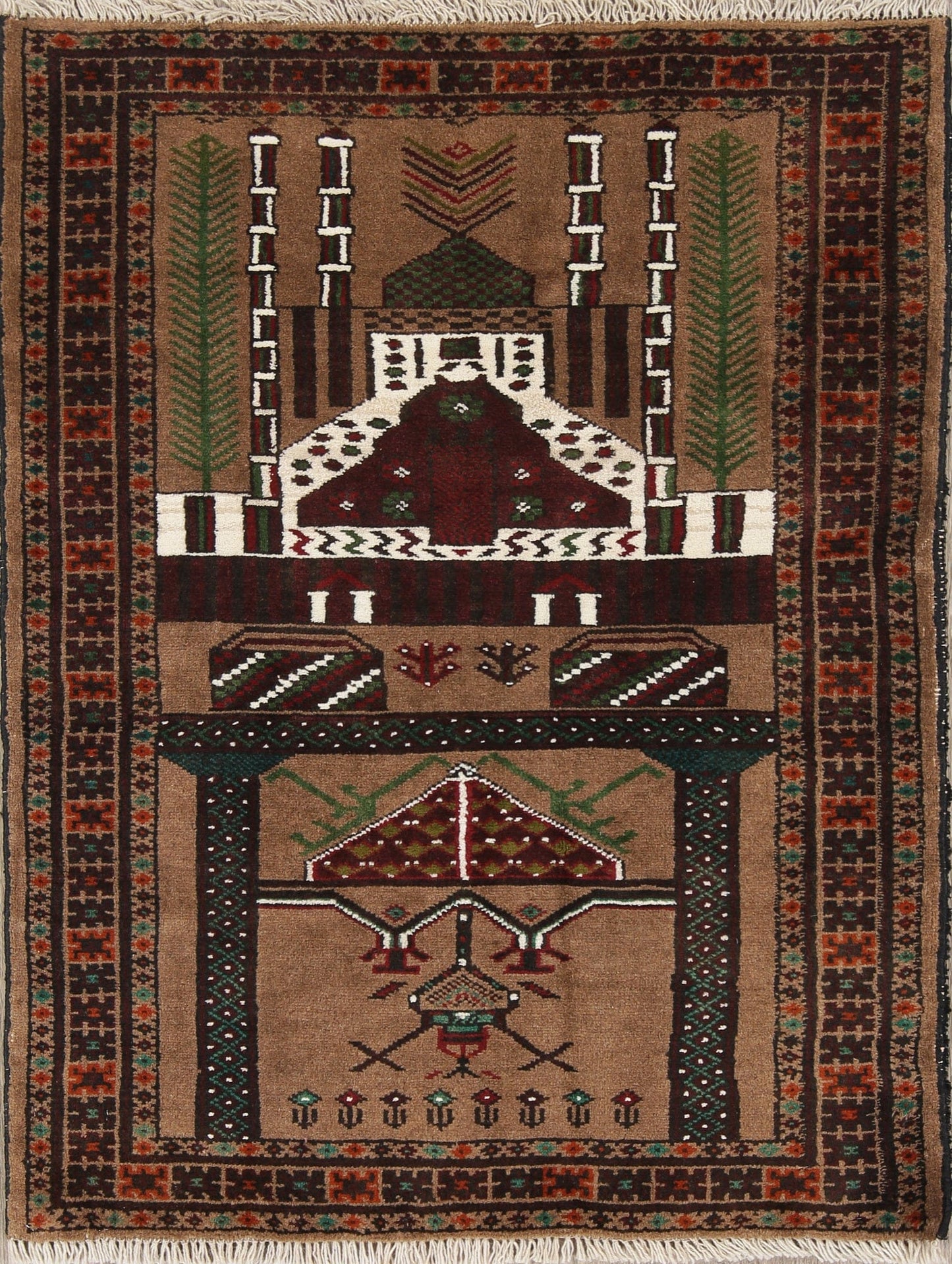 Brown Geometric Balouch Persian Hand-Knotted 3x4 Wool Rug