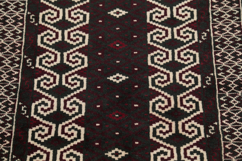 Multi-Colored Geometric Balouch Persian Hand-Knotted 3x4 Wool Rug