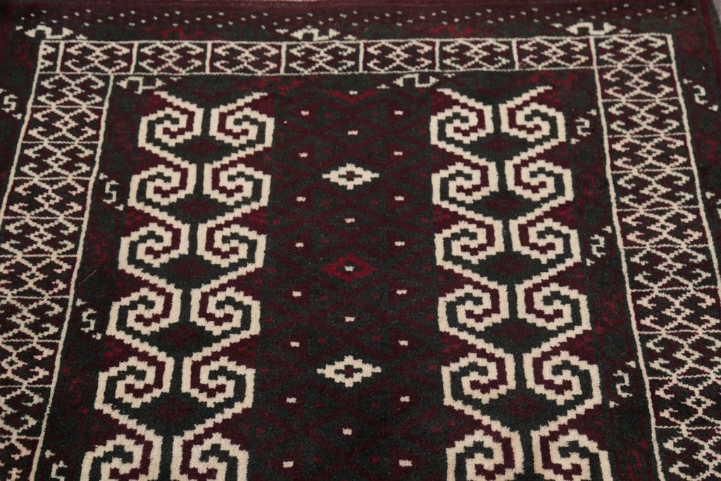 Multi-Colored Geometric Balouch Persian Hand-Knotted 3x4 Wool Rug