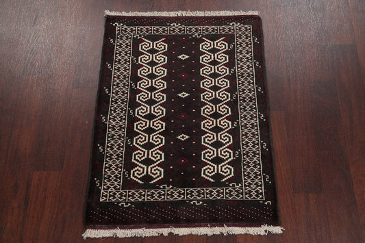 Multi-Colored Geometric Balouch Persian Hand-Knotted 3x4 Wool Rug