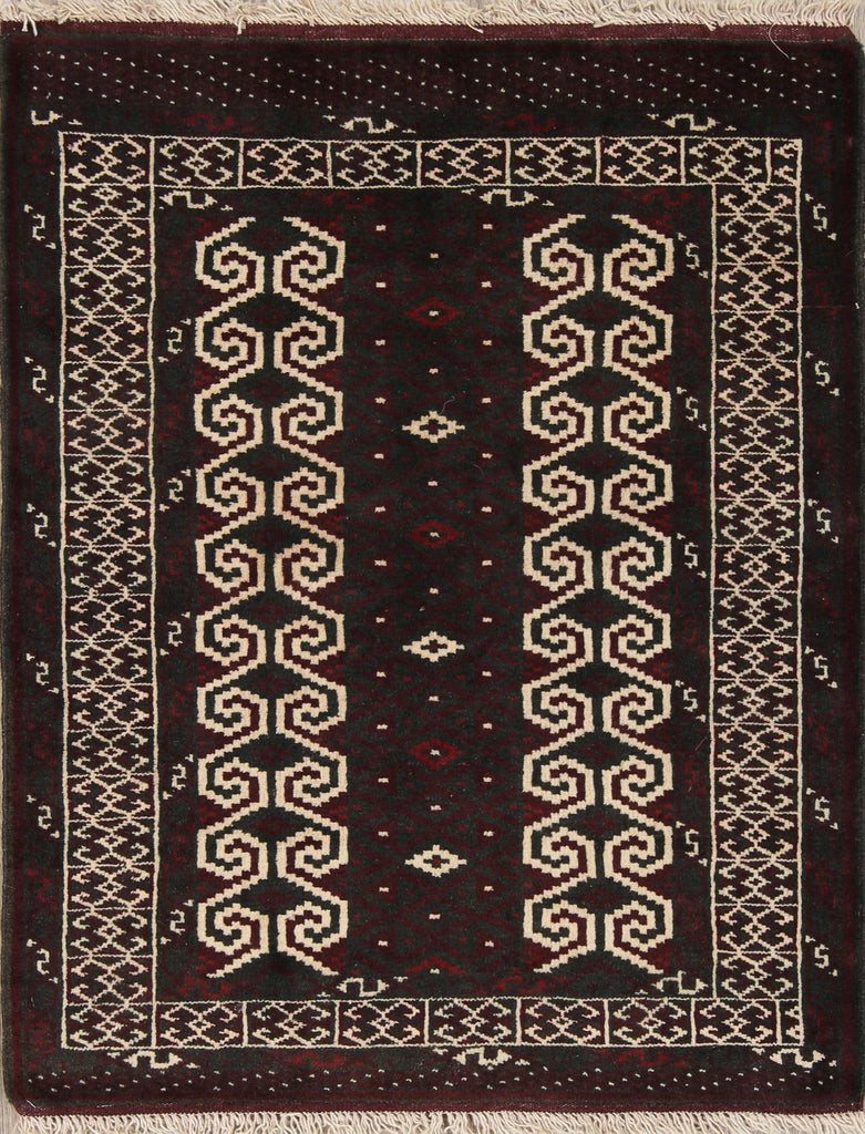 Multi-Colored Geometric Balouch Persian Hand-Knotted 3x4 Wool Rug