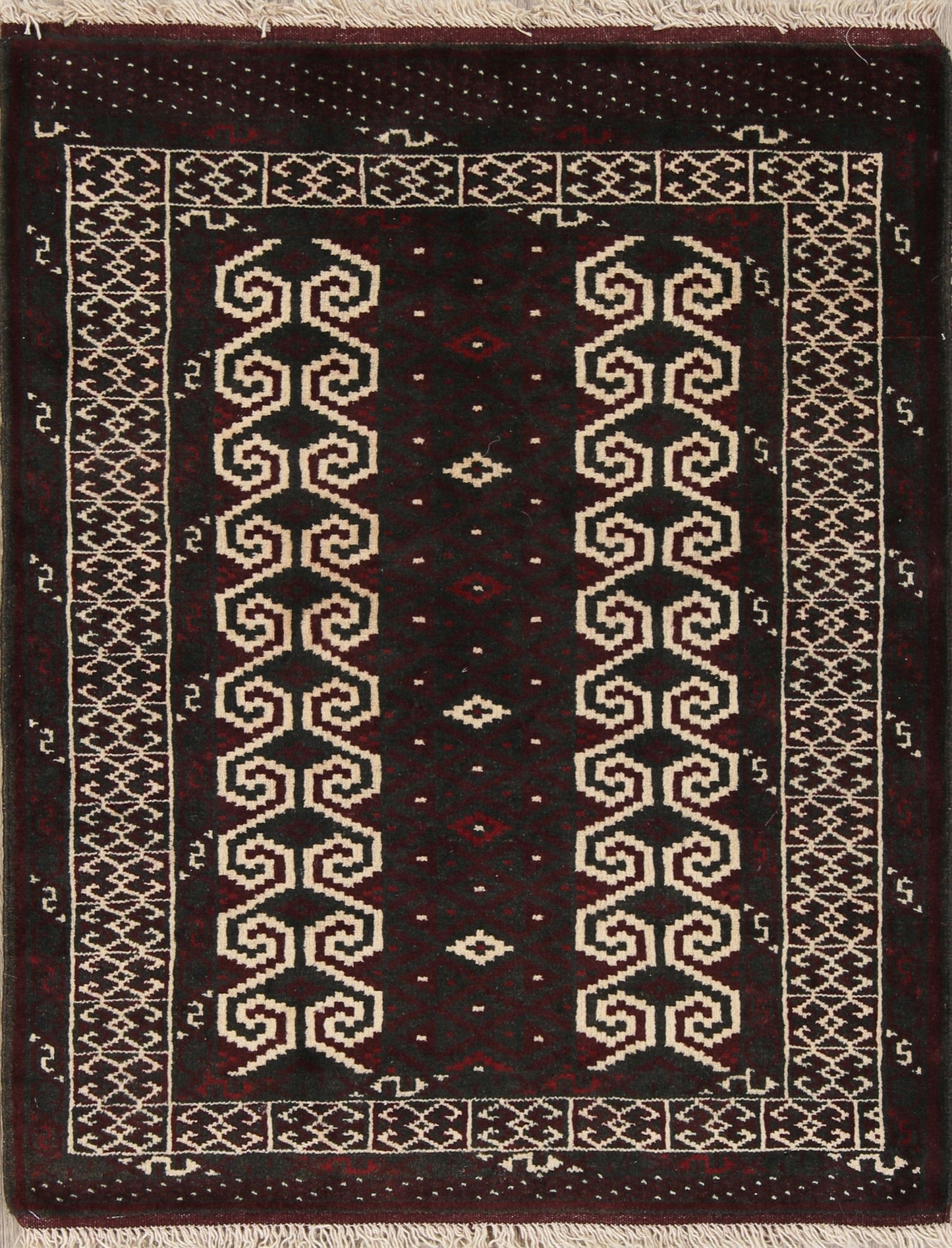 Multi-Colored Geometric Balouch Persian Hand-Knotted 3x4 Wool Rug