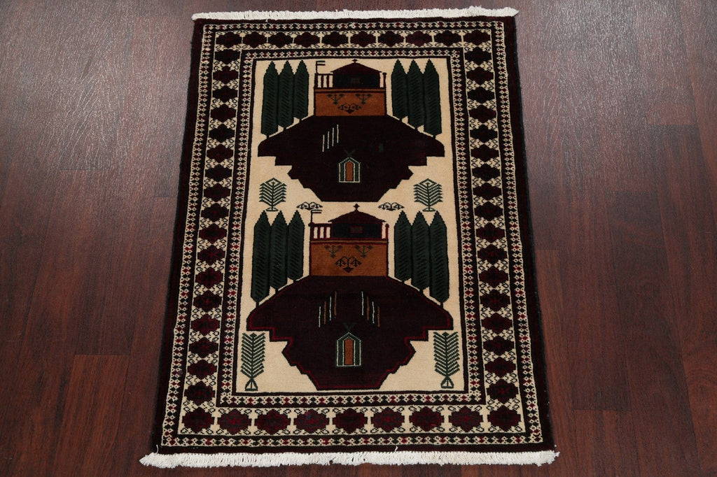 Geometric Balouch Persian Hand-Knotted 3x4 Prayer Rug