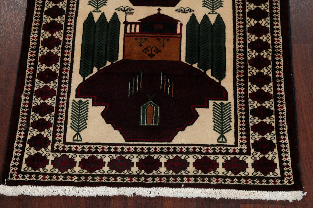 Geometric Balouch Persian Hand-Knotted 3x4 Prayer Rug