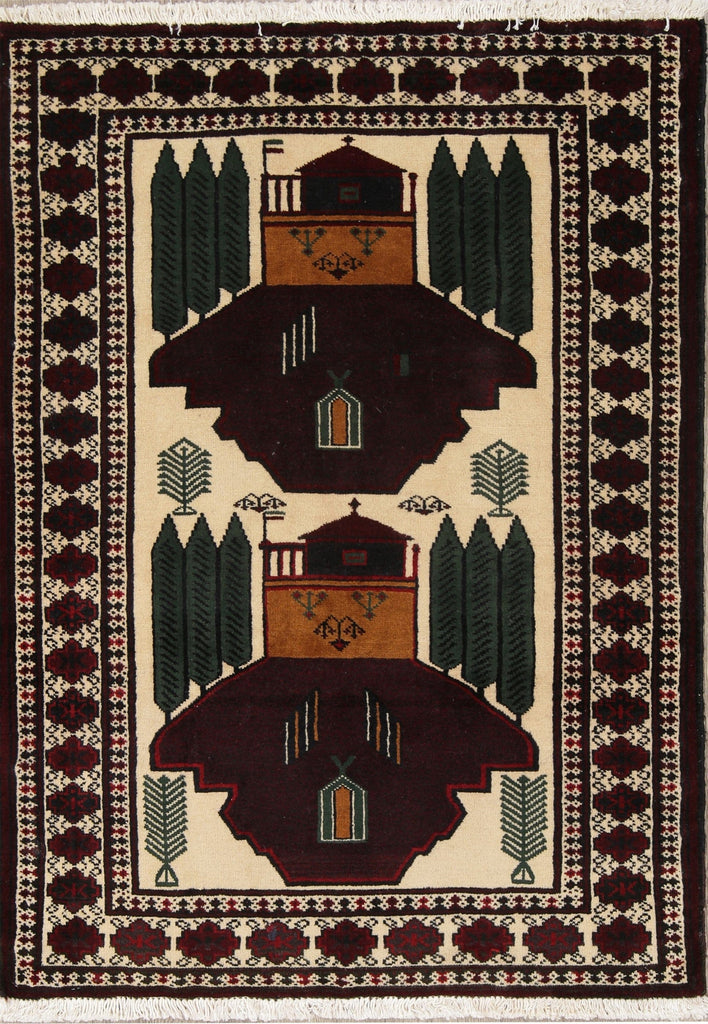 Geometric Balouch Persian Hand-Knotted 3x4 Prayer Rug