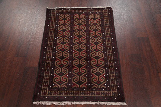 Geometric Brown Balouch Persian Hand-Knotted 3x4 Wool Rug