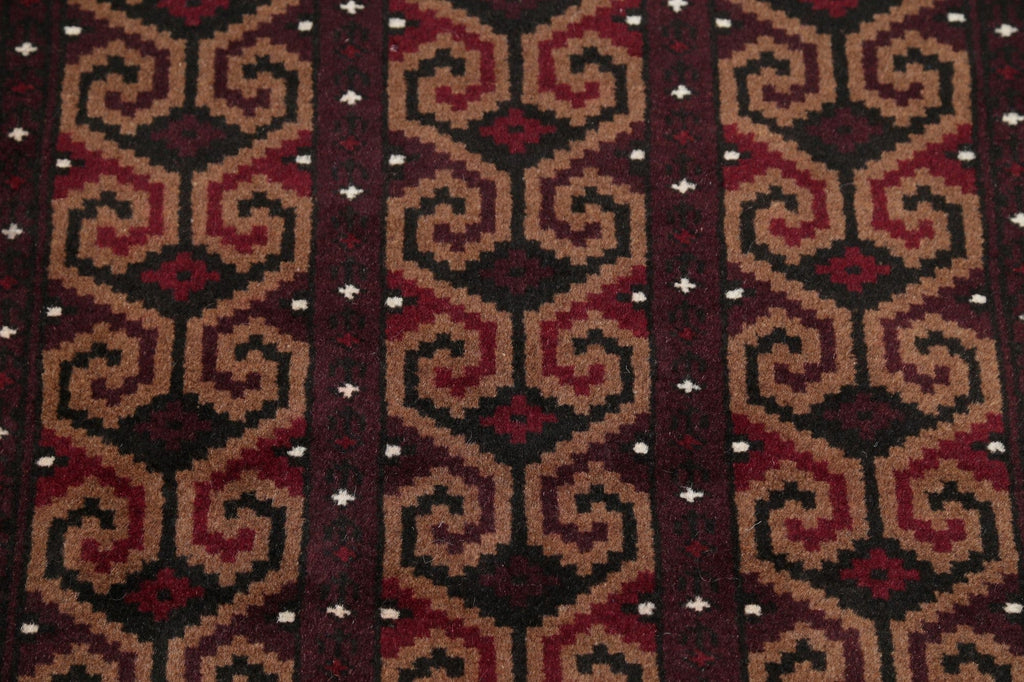 Geometric Brown Balouch Persian Hand-Knotted 3x4 Wool Rug