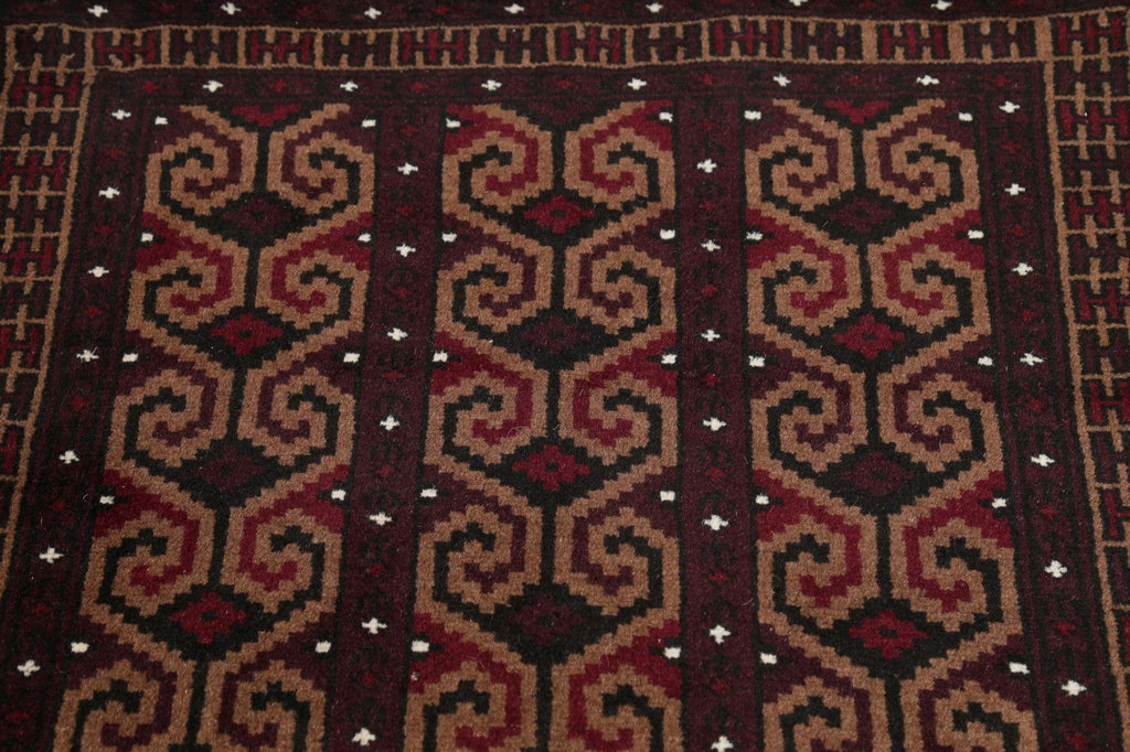 Geometric Brown Balouch Persian Hand-Knotted 3x4 Wool Rug