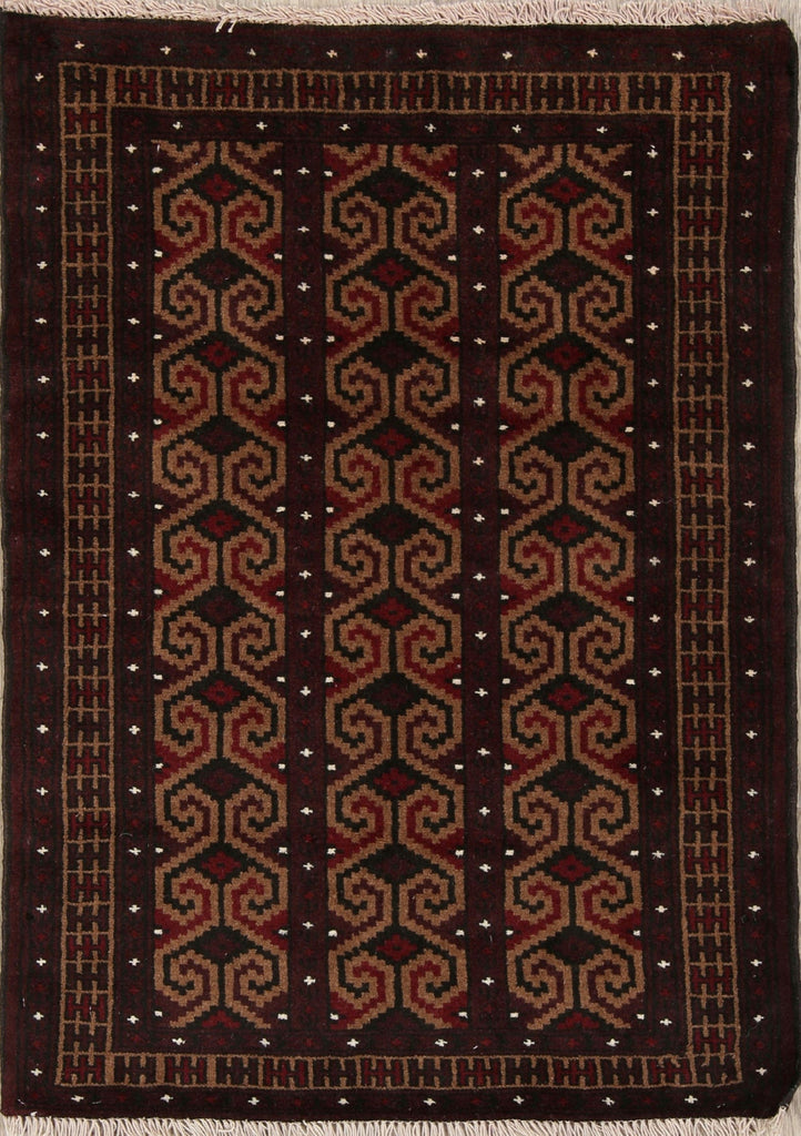 Geometric Brown Balouch Persian Hand-Knotted 3x4 Wool Rug