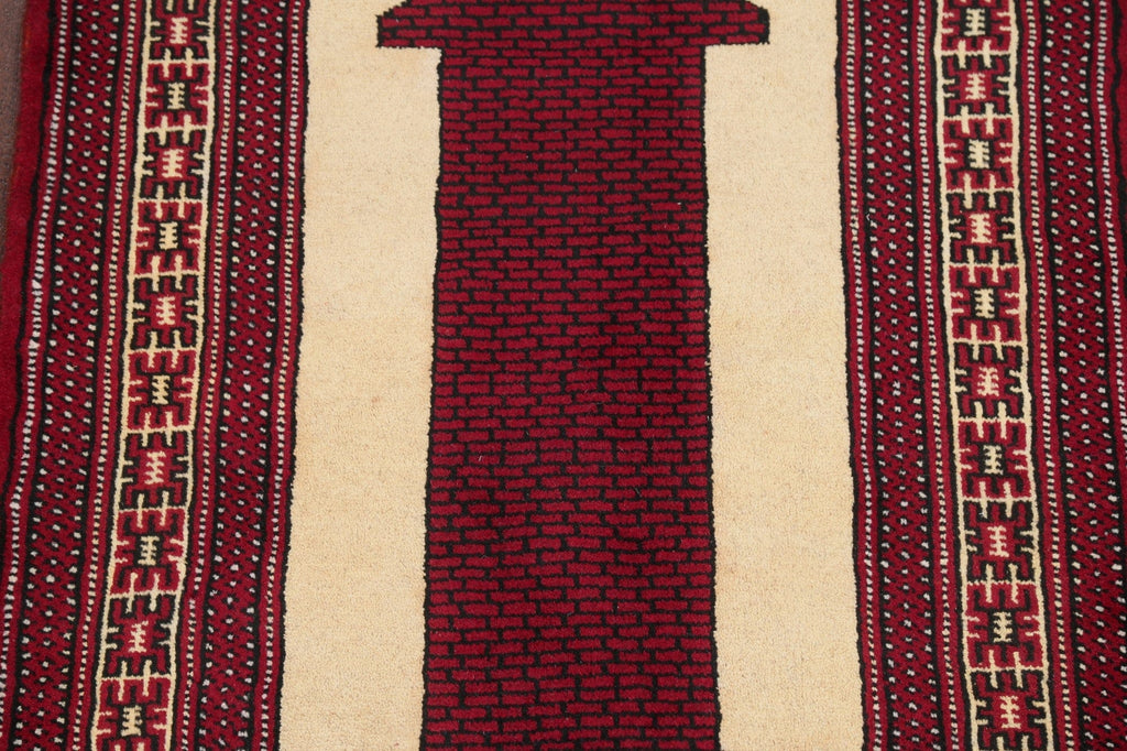 Geometric Red Balouch Persian Hand-Knotted 3x4 Wool Rug