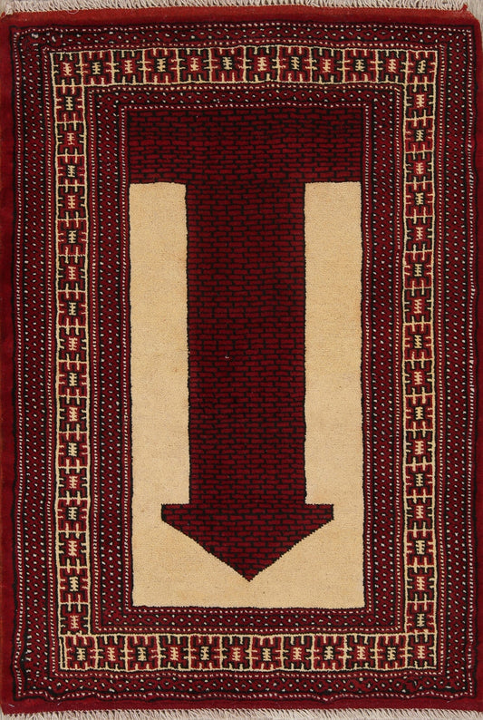 Geometric Red Balouch Persian Hand-Knotted 3x4 Wool Rug