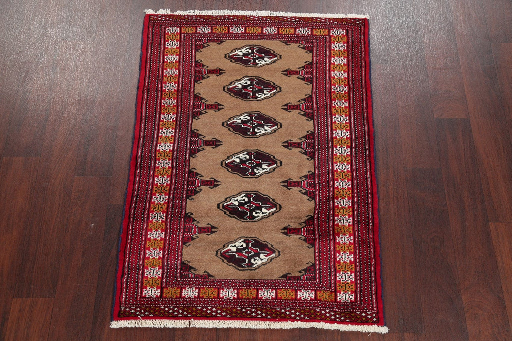 Brown Geometric Balouch Persian Hand-Knotted 3x4 Wool Rug