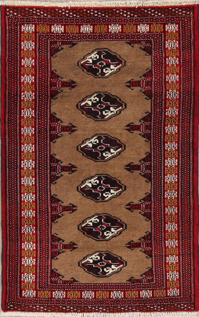 Brown Geometric Balouch Persian Hand-Knotted 3x4 Wool Rug