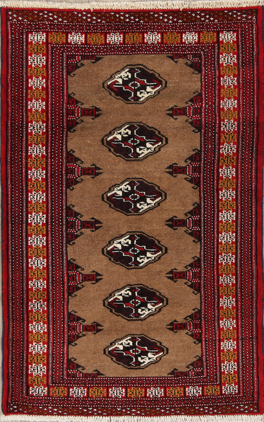 Brown Geometric Balouch Persian Hand-Knotted 3x4 Wool Rug