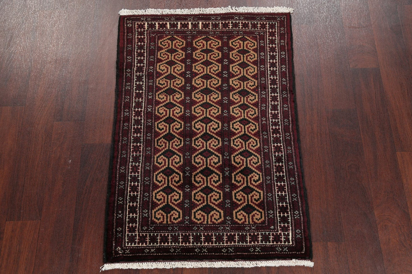 Multi-Colored Geometric Balouch Persian Hand-Knotted 3x4 Wool Rug