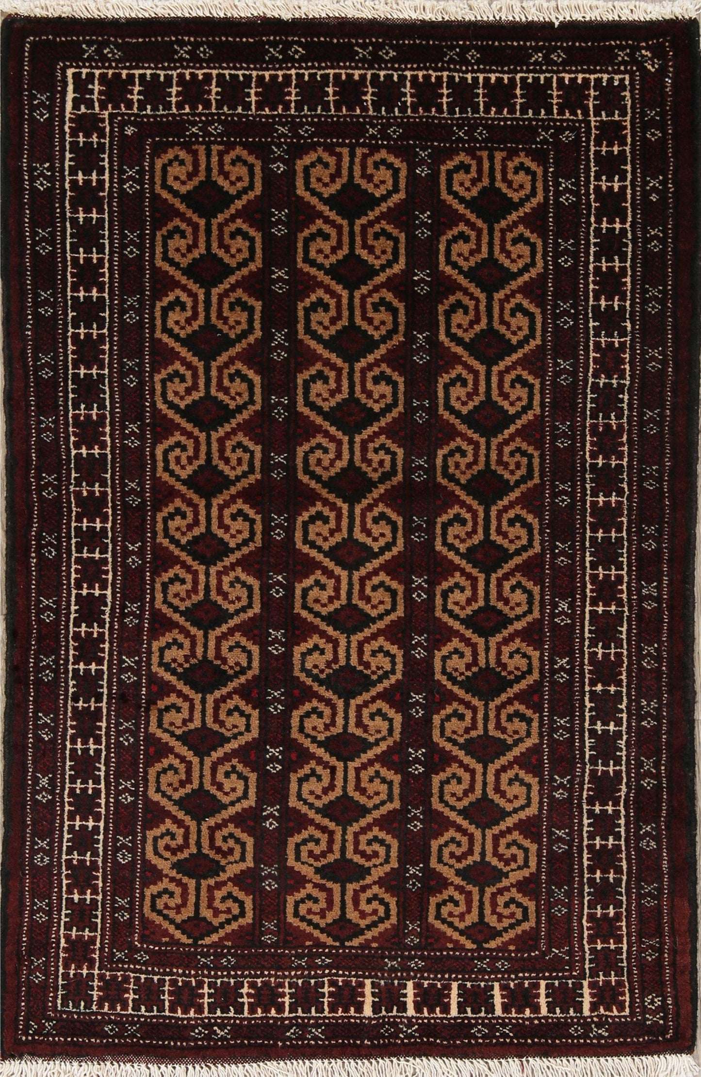 Multi-Colored Geometric Balouch Persian Hand-Knotted 3x4 Wool Rug