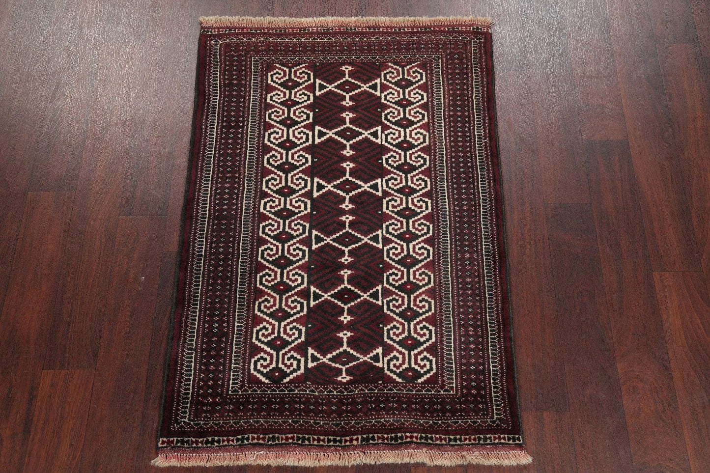 Multi-Colored Geometric Balouch Persian Hand-Knotted 3x4 Wool Rug