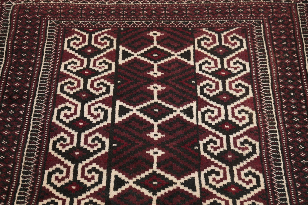 Multi-Colored Geometric Balouch Persian Hand-Knotted 3x4 Wool Rug