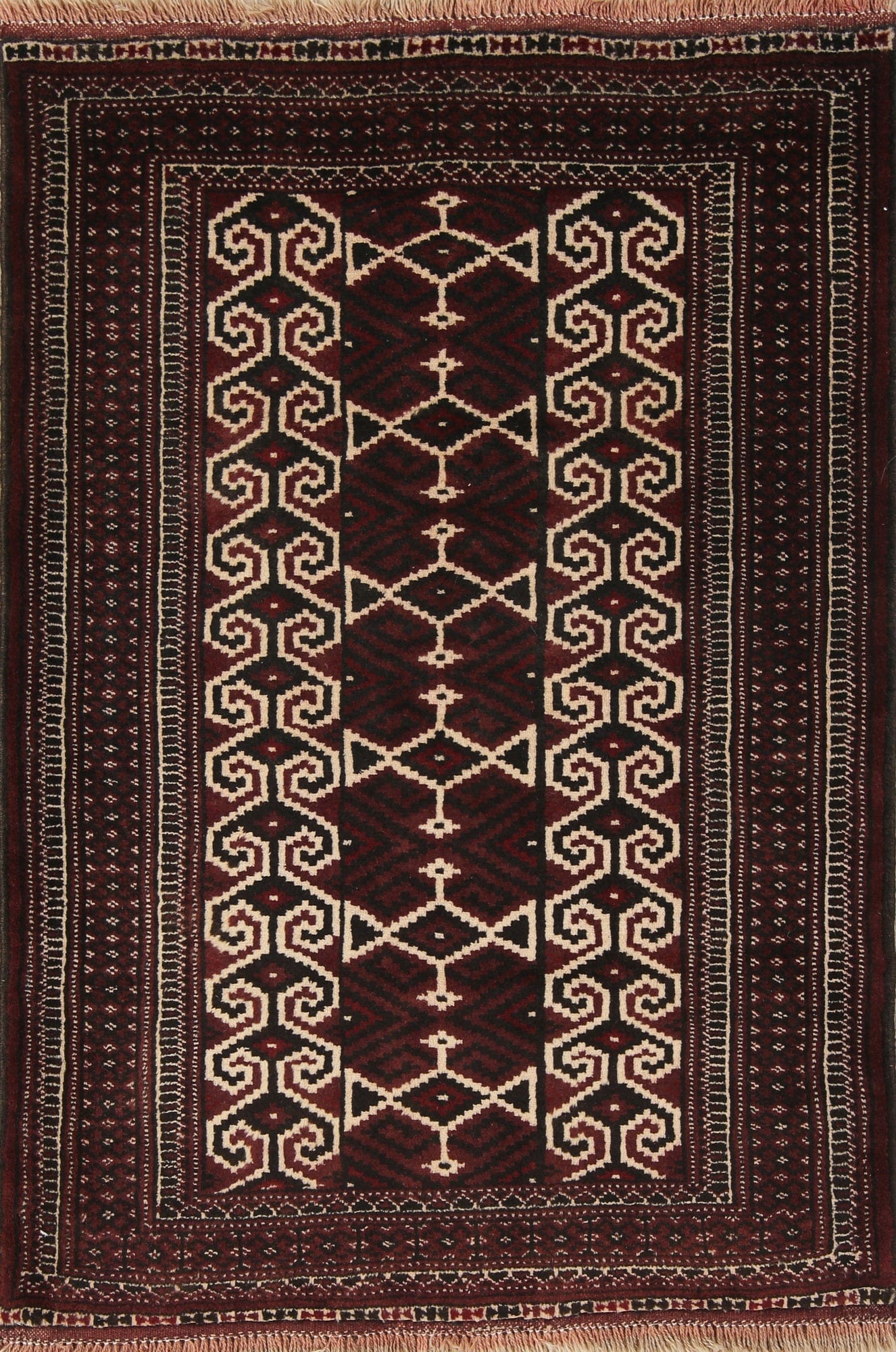 Multi-Colored Geometric Balouch Persian Hand-Knotted 3x4 Wool Rug