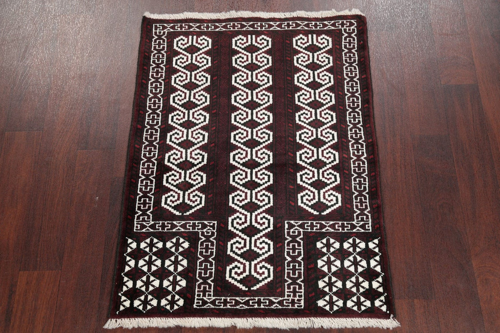 Multi-Colored Geometric Balouch Persian Hand-Knotted 3x4 Wool Rug