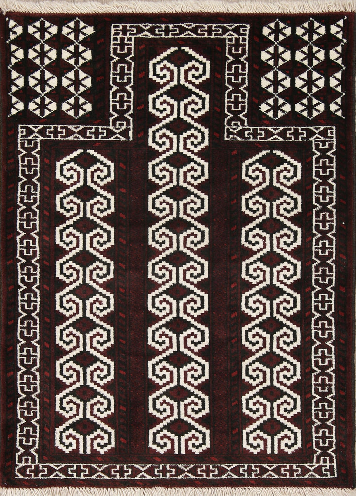 Multi-Colored Geometric Balouch Persian Hand-Knotted 3x4 Wool Rug