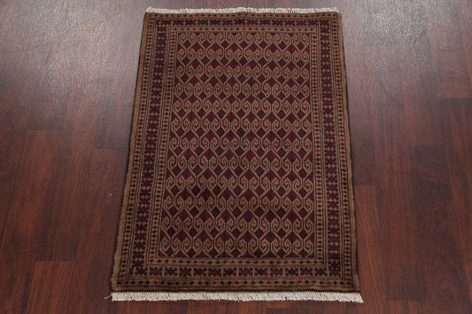 All-Over Geometric Balouch Persian Hand-Knotted 3x4 Wool Rug