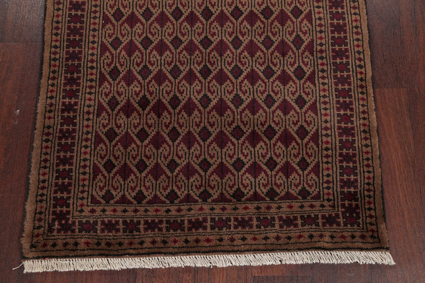 All-Over Geometric Balouch Persian Hand-Knotted 3x4 Wool Rug