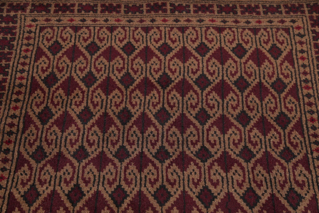 All-Over Geometric Balouch Persian Hand-Knotted 3x4 Wool Rug