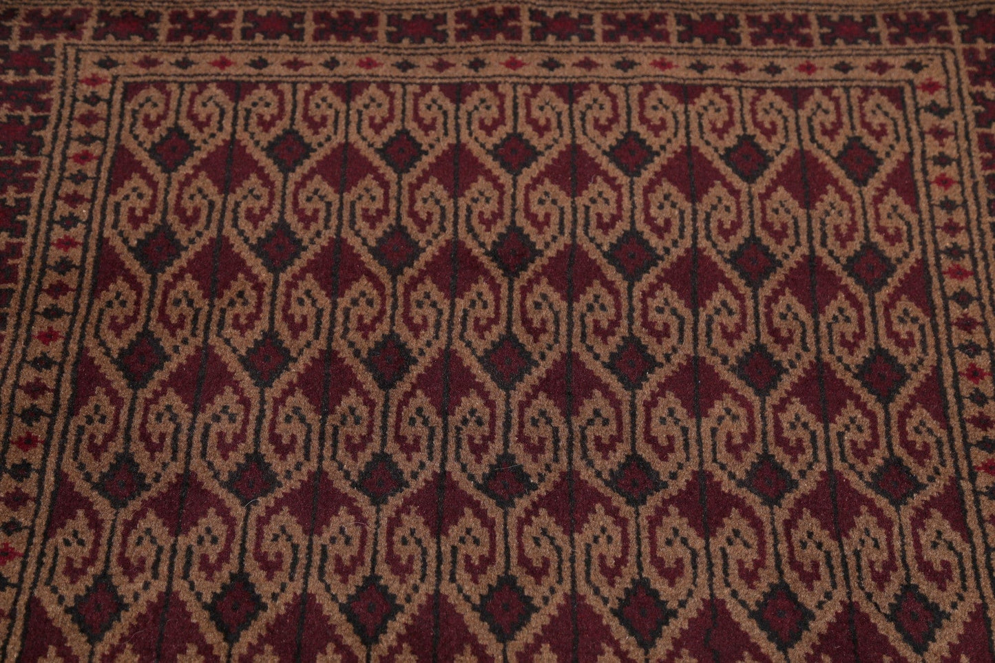 All-Over Geometric Balouch Persian Hand-Knotted 3x4 Wool Rug