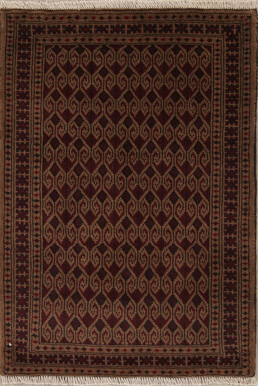 All-Over Geometric Balouch Persian Hand-Knotted 3x4 Wool Rug