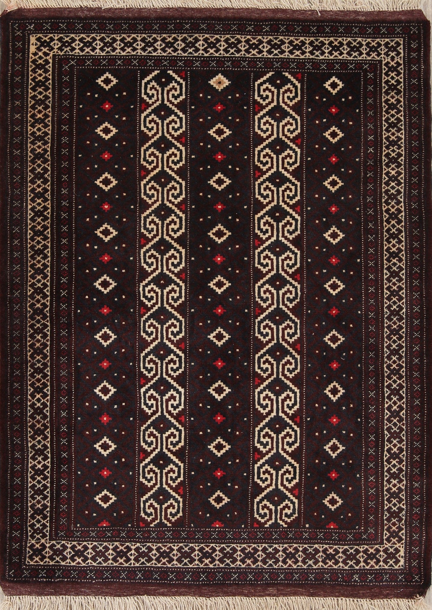 Geometric Brown Balouch Persian Hand-Knotted 3x4 Wool Rug