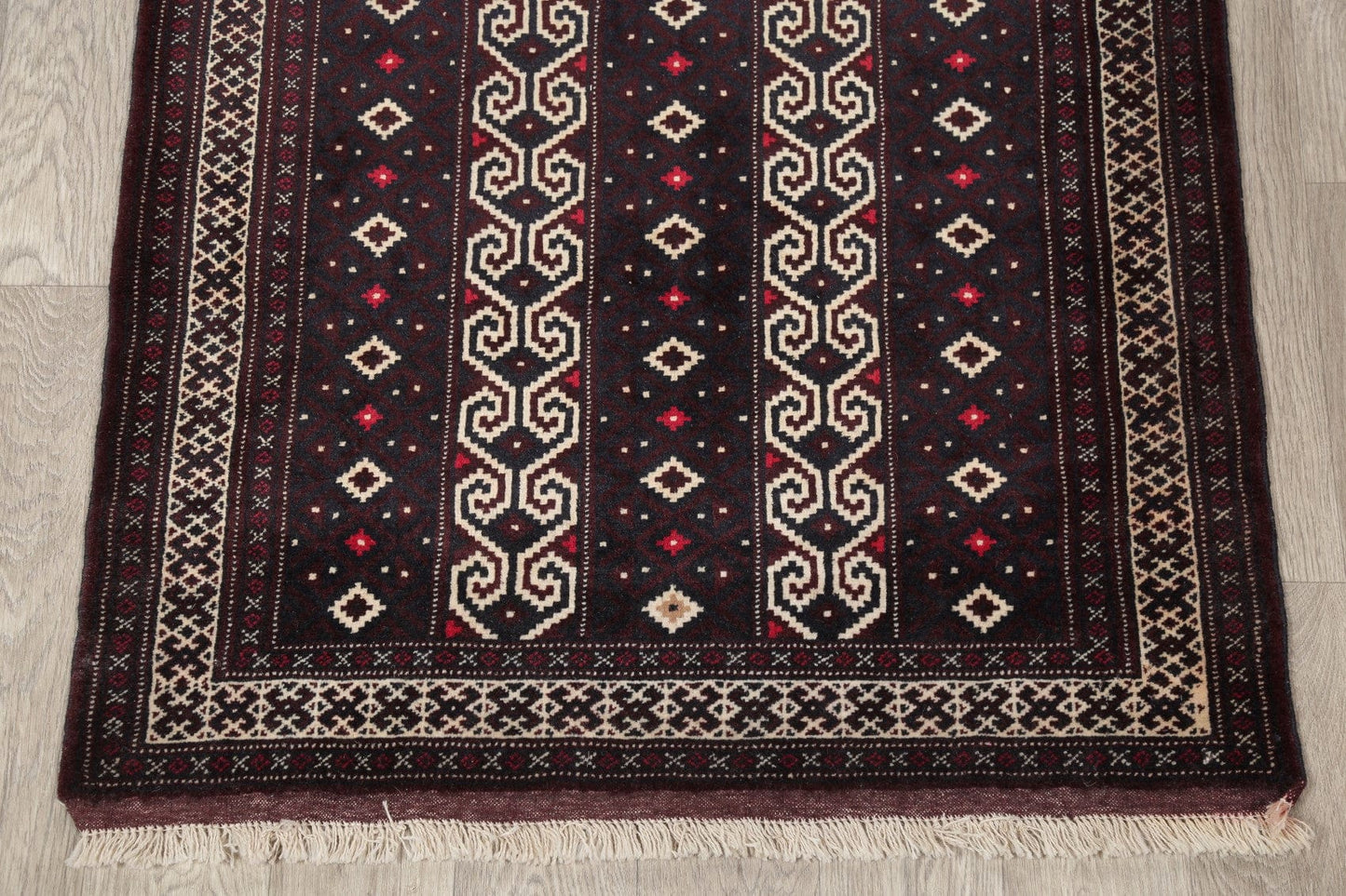 Geometric Brown Balouch Persian Hand-Knotted 3x4 Wool Rug