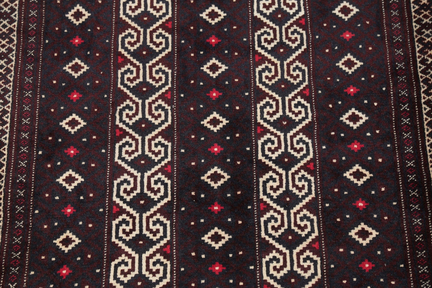 Geometric Brown Balouch Persian Hand-Knotted 3x4 Wool Rug