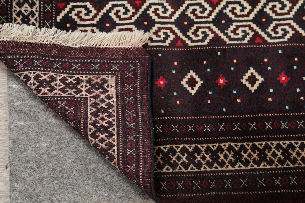 Geometric Brown Balouch Persian Hand-Knotted 3x4 Wool Rug