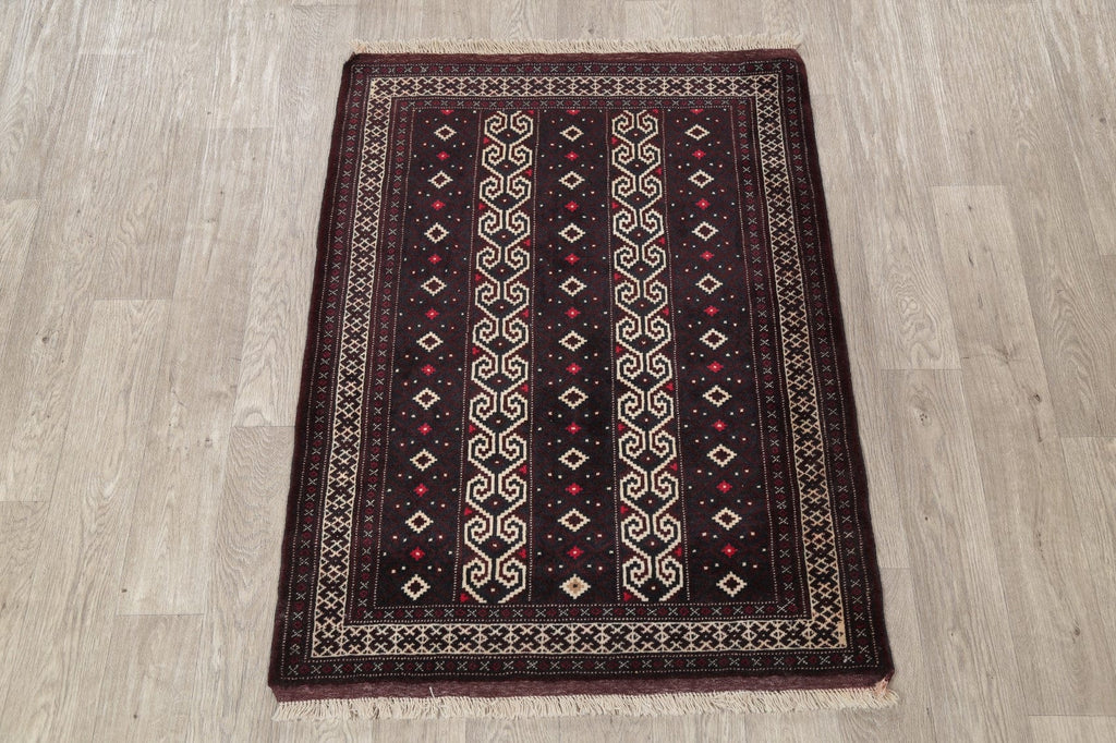 Geometric Brown Balouch Persian Hand-Knotted 3x4 Wool Rug