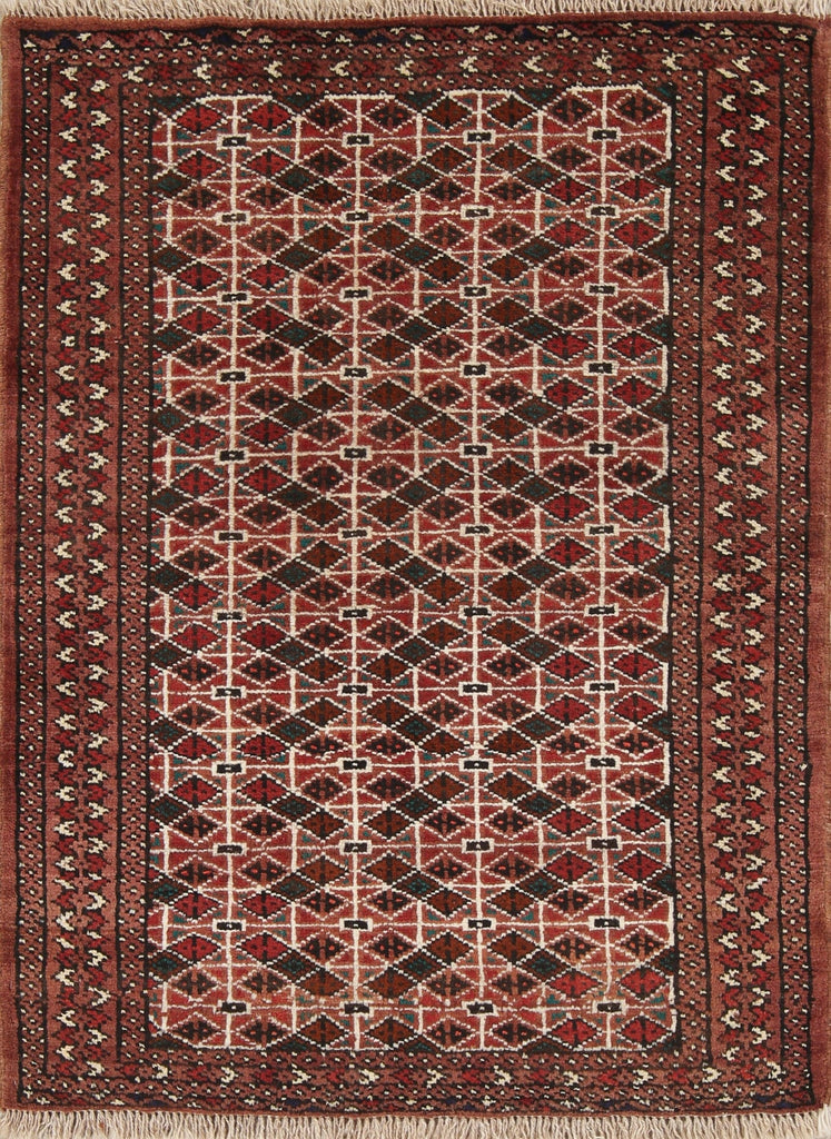 Geometric Red Balouch Persian Hand-Knotted 3x4 Wool Rug