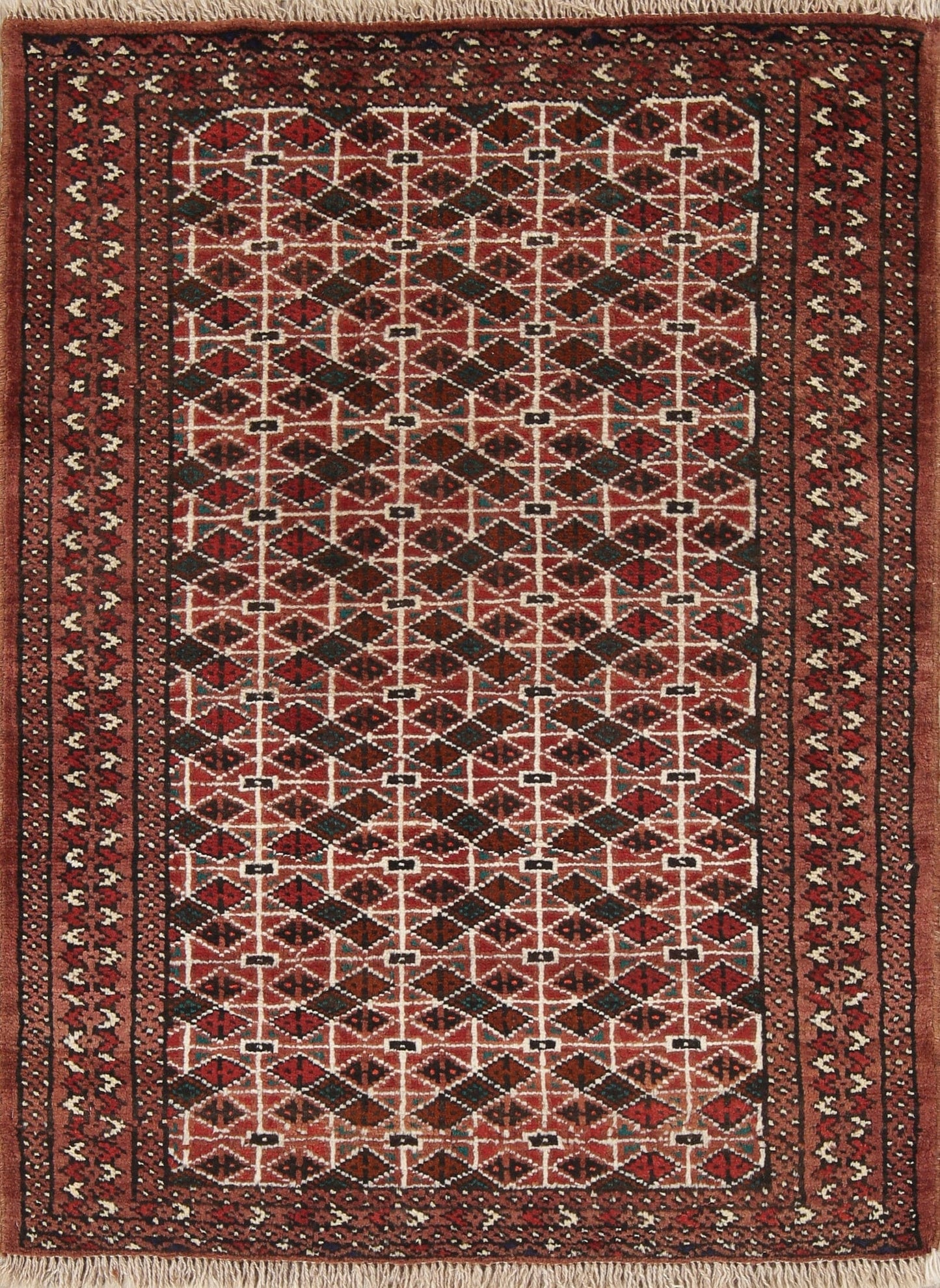 Geometric Red Balouch Persian Hand-Knotted 3x4 Wool Rug