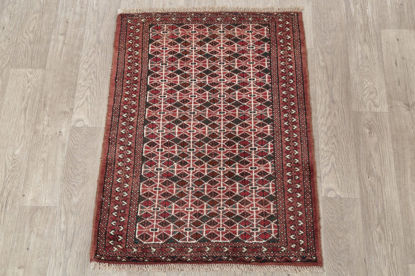 Geometric Red Balouch Persian Hand-Knotted 3x4 Wool Rug