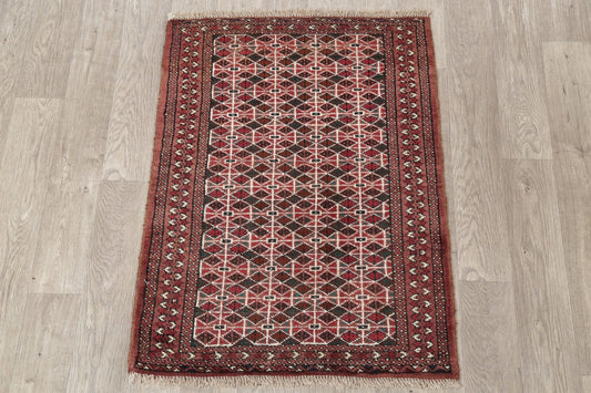Geometric Red Balouch Persian Hand-Knotted 3x4 Wool Rug