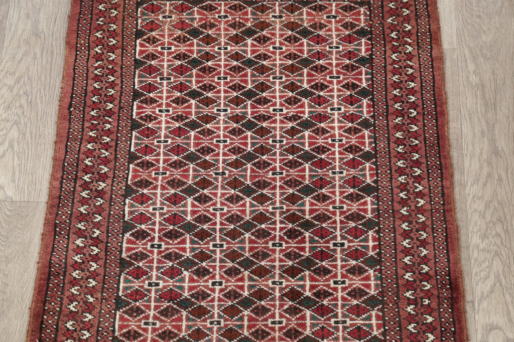 Geometric Red Balouch Persian Hand-Knotted 3x4 Wool Rug