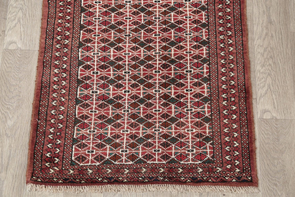 Geometric Red Balouch Persian Hand-Knotted 3x4 Wool Rug