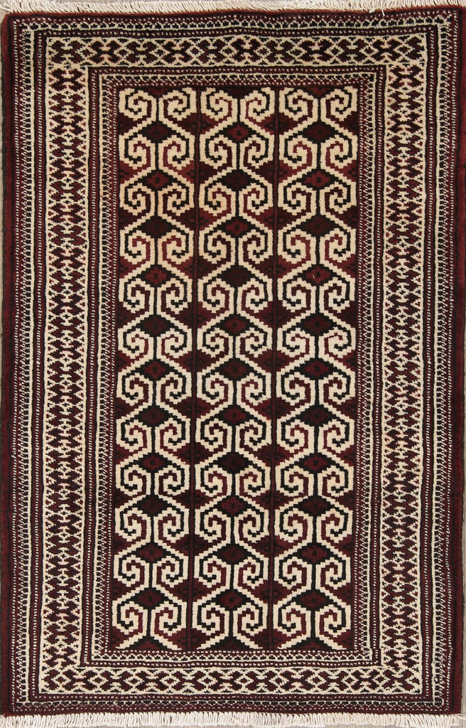 Geometric Balouch Persian Hand-Knotted 3x4 Wool Rug