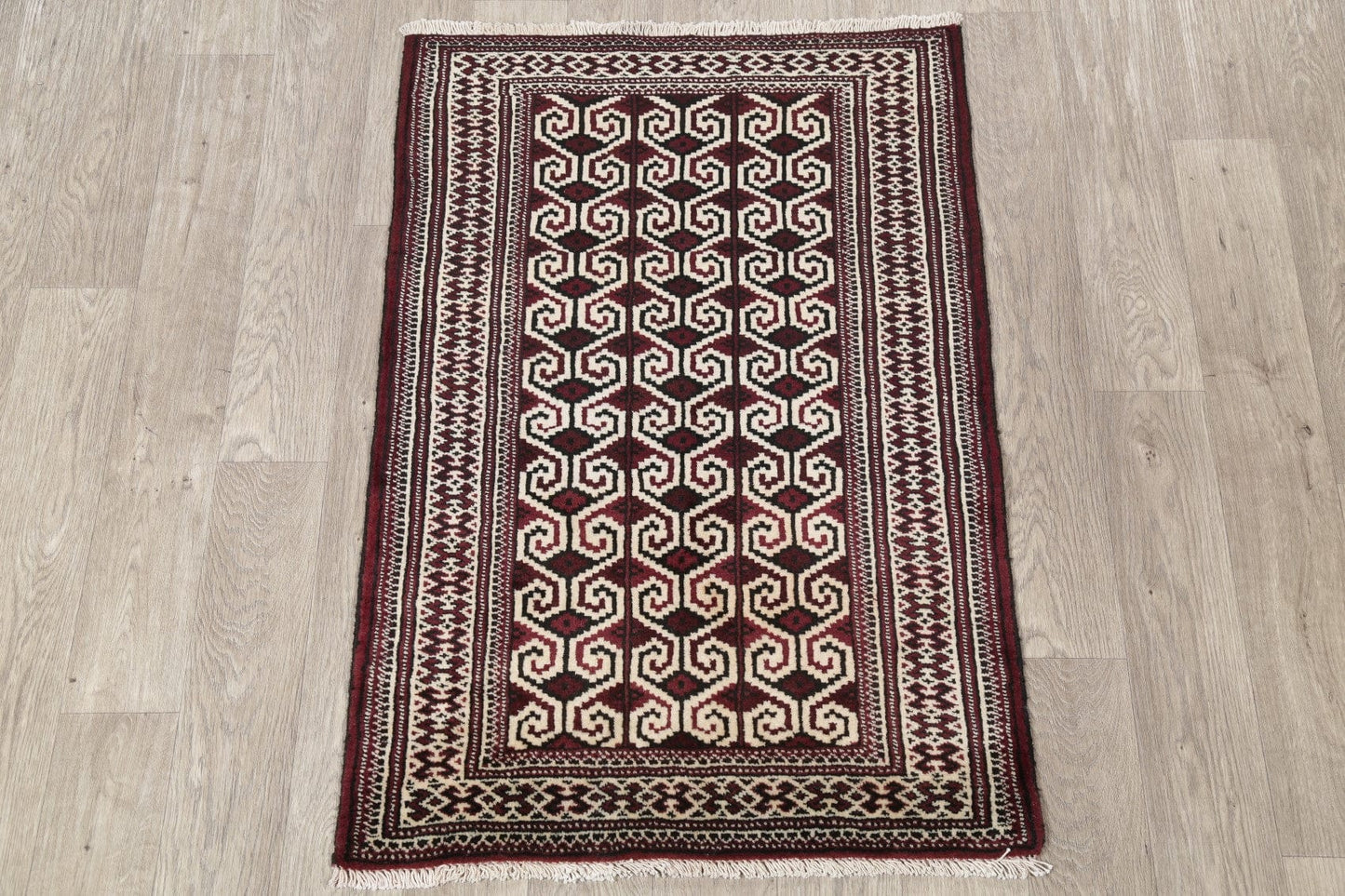 Geometric Balouch Persian Hand-Knotted 3x4 Wool Rug