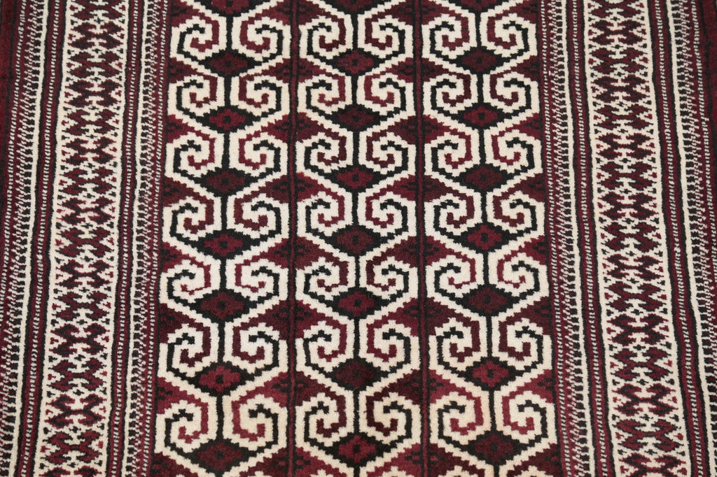 Geometric Balouch Persian Hand-Knotted 3x4 Wool Rug