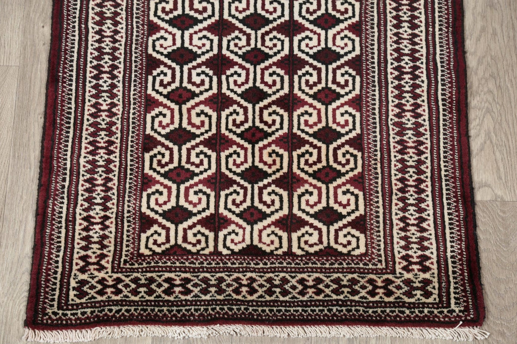 Geometric Balouch Persian Hand-Knotted 3x4 Wool Rug