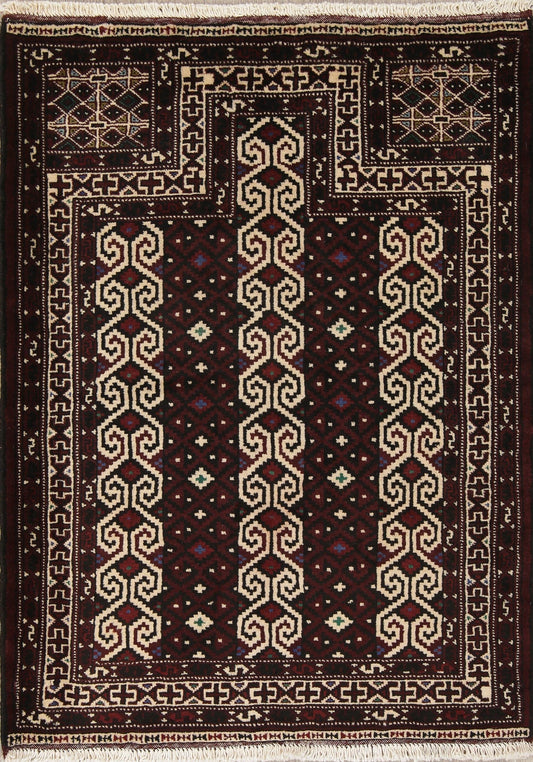 Multi-Color Geometric Balouch Persian Hand-Knotted 3x4 Wool Rug