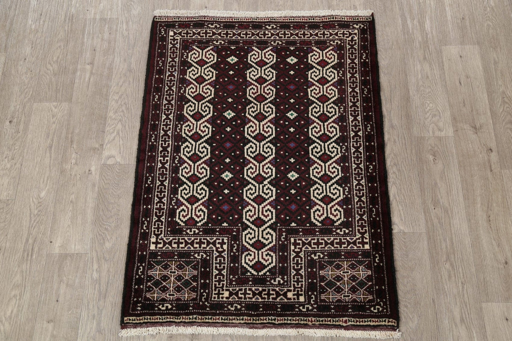 Multi-Color Geometric Balouch Persian Hand-Knotted 3x4 Wool Rug